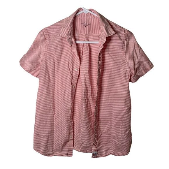 Vineyard Vines Retro Style Striped Red White Short Sleeve Button Up Boys Youth L